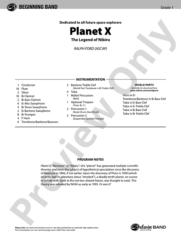 Planet X - Concert Band Conductor Score & Parts (Digital Download)