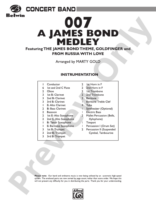 007 -- A James Bond Medley - Concert Band Conductor Score & Parts (Digital Download)