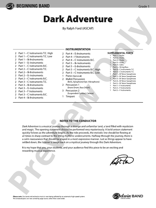 Dark Adventure (Flexible Arrangement) - Concert Band Conductor Score & Parts (Digital Download)