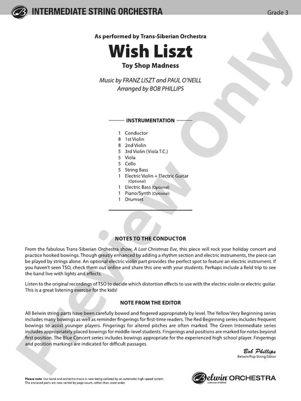 Wish Liszt – String Orchestra Conductor Score & Parts (Digital Download)