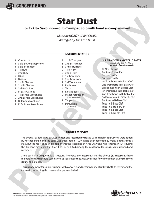 Star Dust (Grade 3) - Concert Band Conductor Score & Parts (Digital Download)