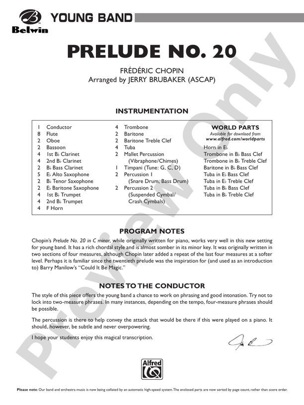 Prelude No. 20 - Concert Band Conductor Score & Parts (Digital Download)