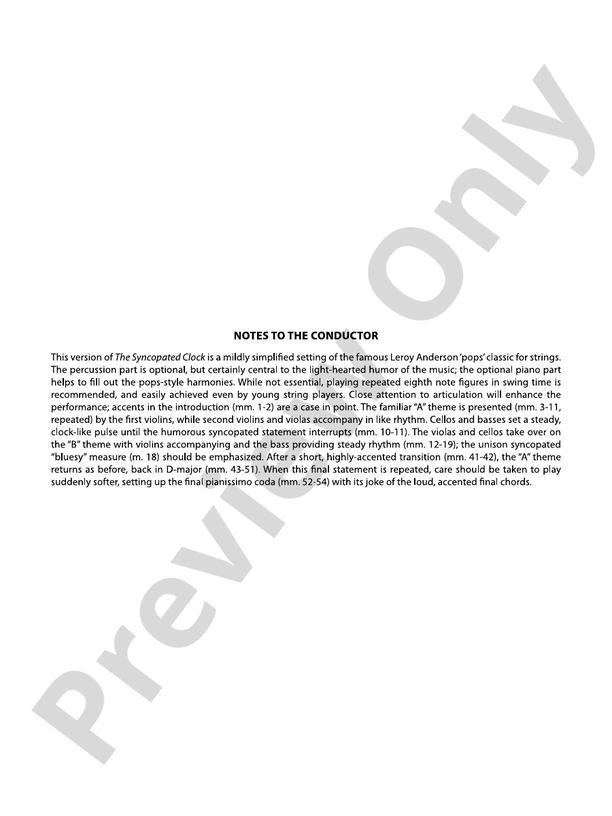 The Syncopated Clock (Grade 2) - String Orchestra Conductor Score & Parts (Digital Download)