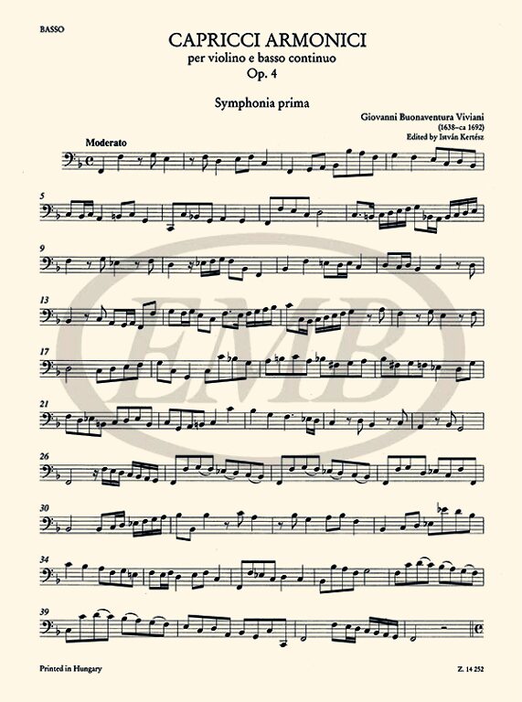 Viviani - Capricci Armonici Op4 - Violin/Basso Continuo EMB Z14252