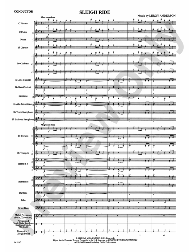 Sleigh Ride (Grade 4) - Concert Band Conductor Score & Parts (Digital Download)