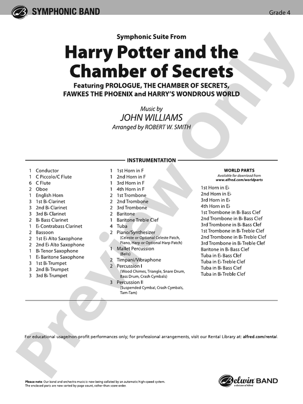 Harry Potter and the Chamber of Secrets, Symphonic Suite from - Concert Band Conductor Score & Parts (Digital Download)
