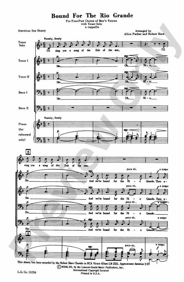 Bound for the Rio Grande – TTBB Choral Octavo (Digital Download)