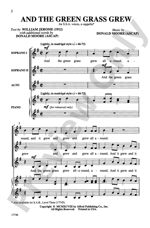 And the Green Grass Grew - SSA, a cappella Choral Octavo (Digital Download)