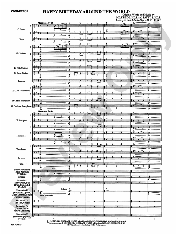 Happy Birthday Around the World - Concert Band Conductor Score & Parts (Digital Download)