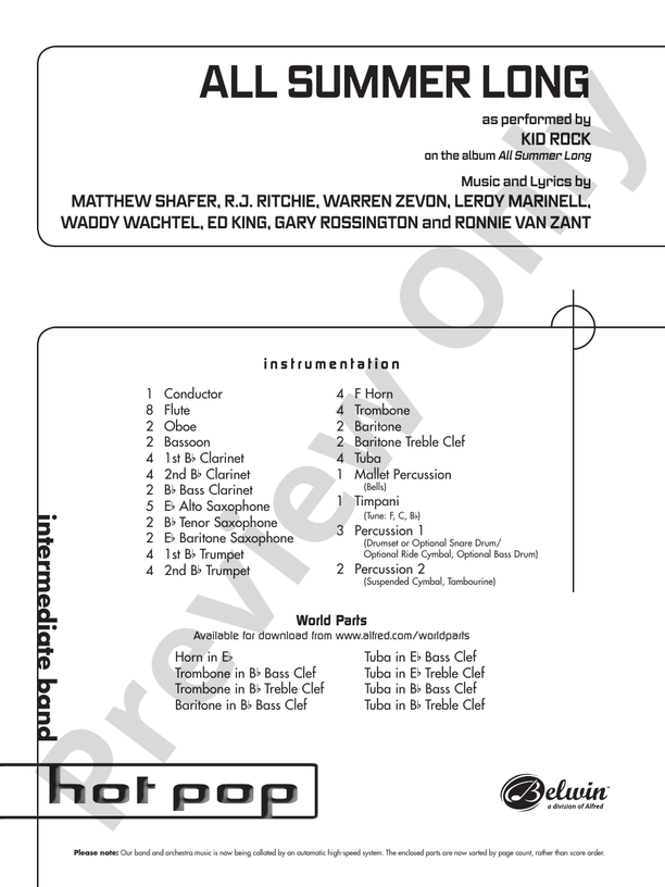 All Summer Long - Concert Band Conductor Score & Parts (Digital Download)