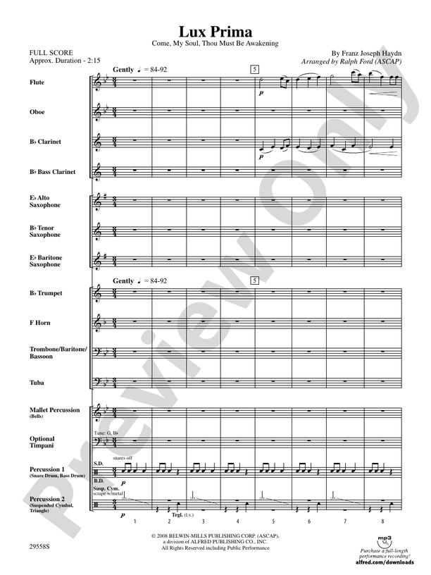 Lux Prima (Come, My Soul, Thou Must Be Awakening) - Concert Band Conductor Score & Parts (Digital Download)
