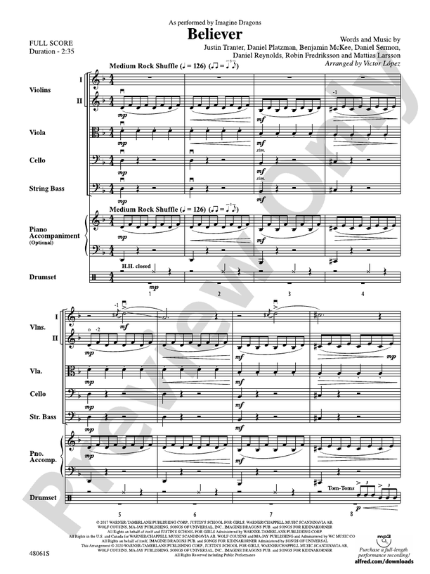 Believer/PCS - String Orchestra Conductor Score & Parts (Digital Download)