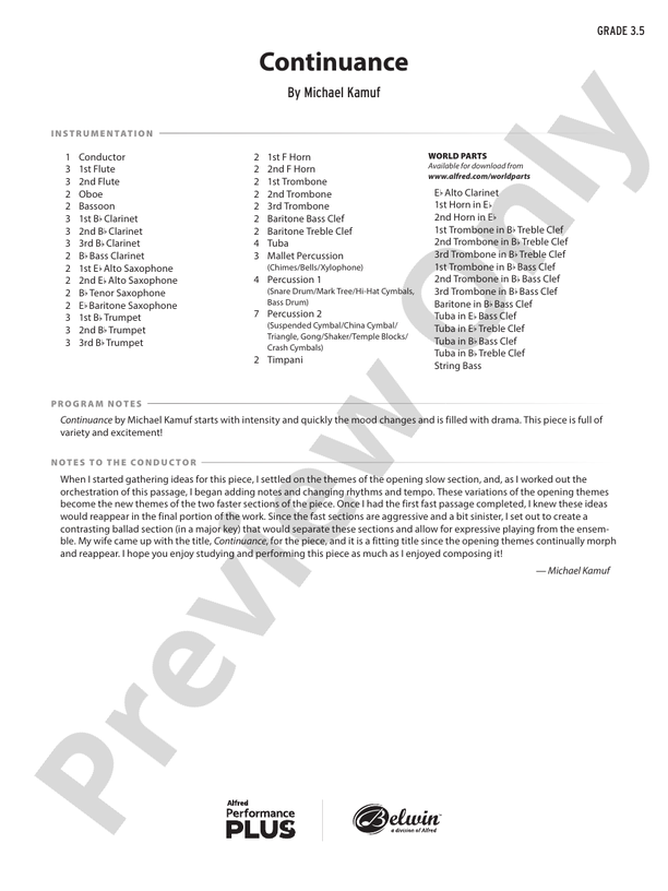 Continuance - Concert Band Conductor Score & Parts (Digital Download)