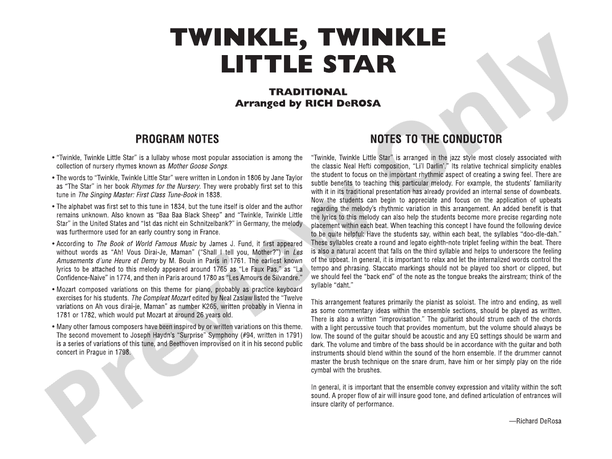 Twinkle, Twinkle Little Star - Jazz Ensemble Conductor Score & Parts (Digital Download)