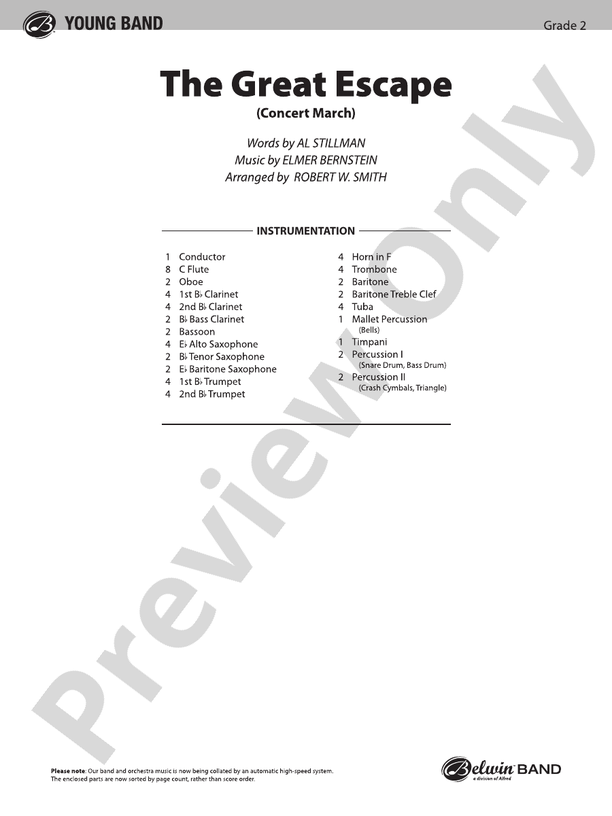The Great Escape March - Concert Band Conductor Score & Parts (Digital Download)