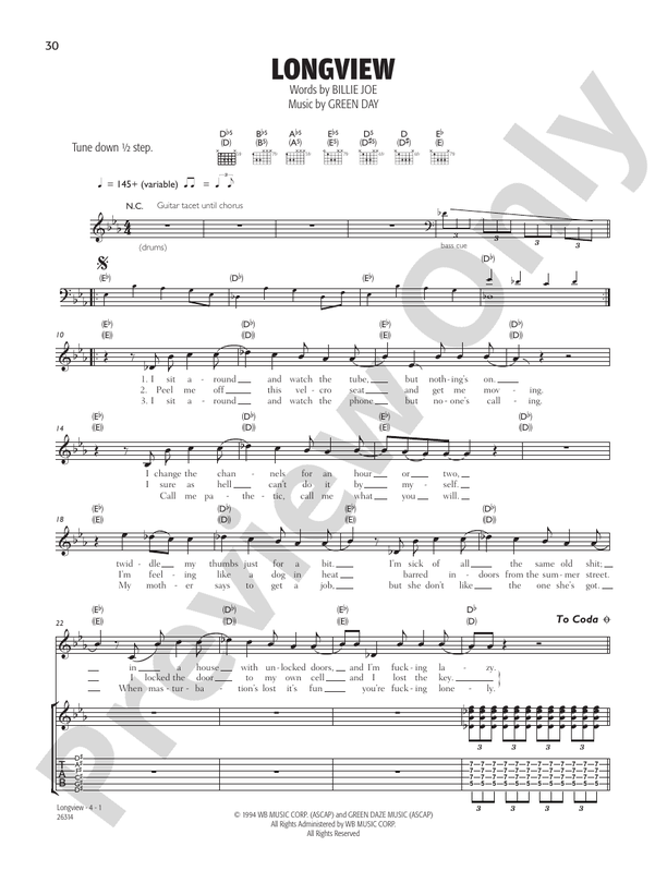 Longview - Guitar TAB (Digital Download)