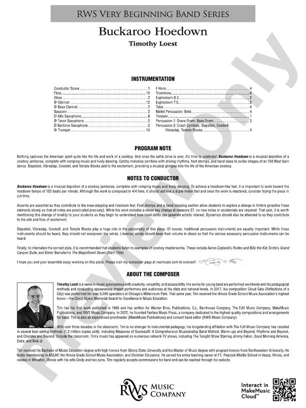 Buckaroo Hoedown - Concert Band Conductor Score & Parts(Digital Download)