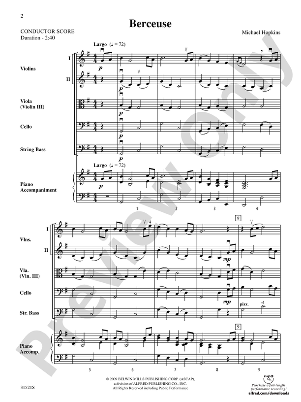 Berceuse – String Orchestra Conductor Score & Parts (Digital Download)