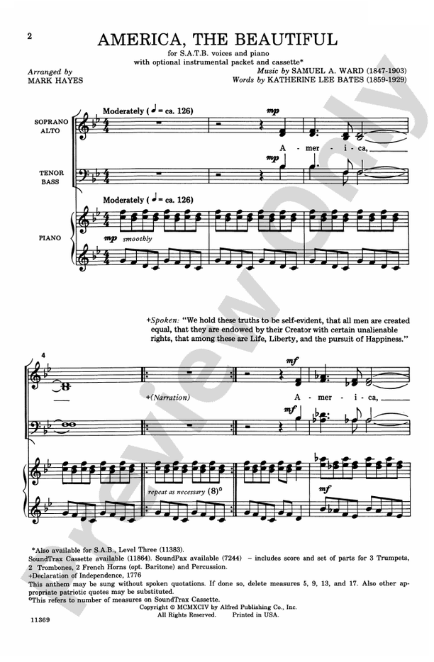 America, the Beautiful - Arr. Mark Hayes - SATB Choral Octavo (Digital Download)