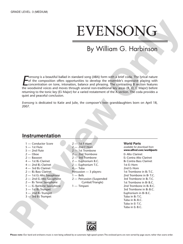 Evensong - Concert Band Conductor Score & Parts (Digital Download)
