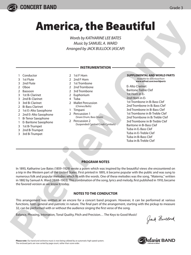 America, the Beautiful - DSM-PK-0001688 - Concert Band Conductor Score & Parts (Digital Download)