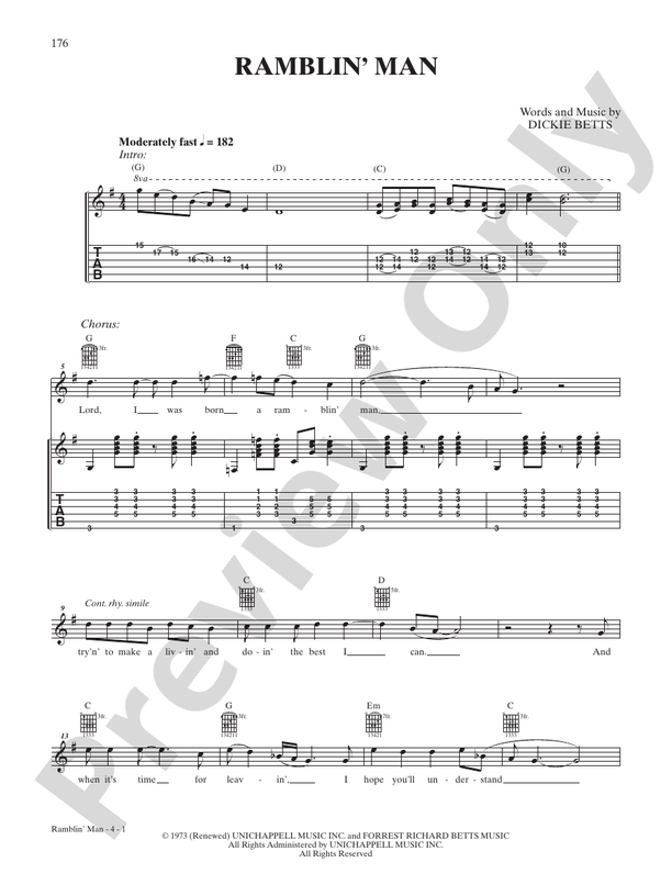 Ramblin' Man - Interm./Easy Guitar TAB (Digital Download)