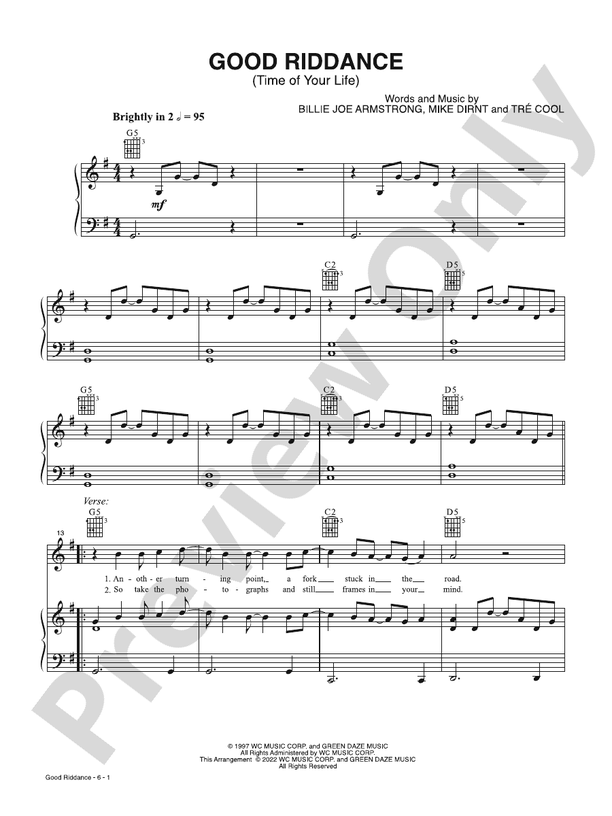 Good Riddance (Time of Your Life) - Green Day - PVG (Digital Download)