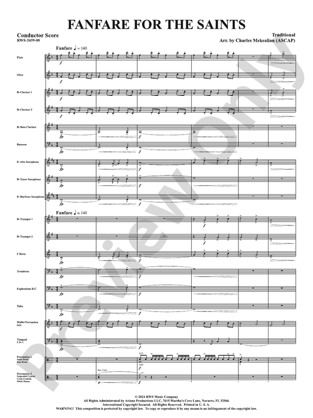 Fanfare For The Saints - Concert Band Conductor Score & Parts (Digital Download)