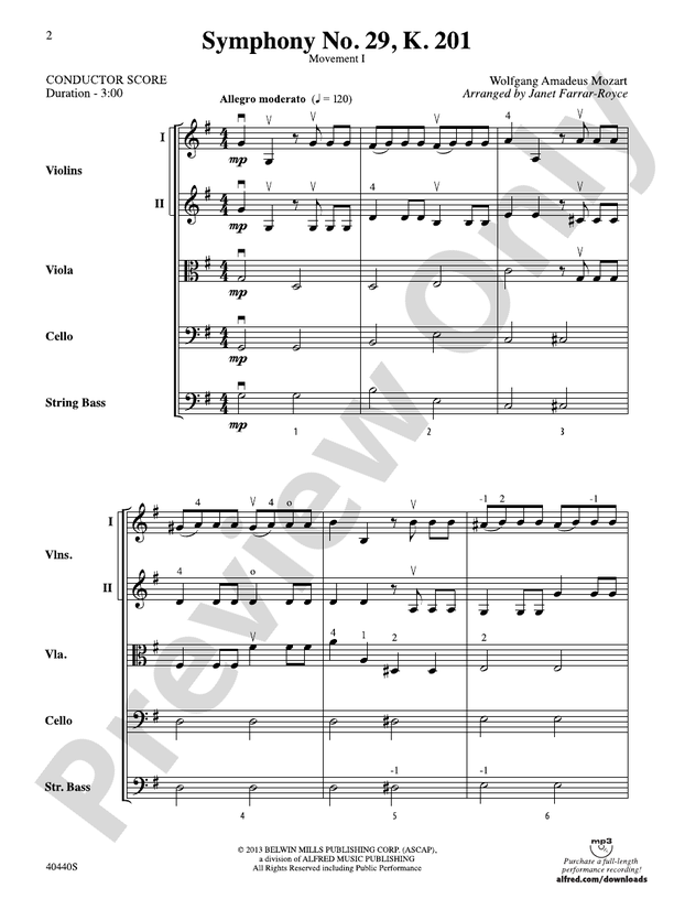 Symphony No. 29, K. 201 – String Orchestra Conductor Score & Parts (Digital Download)