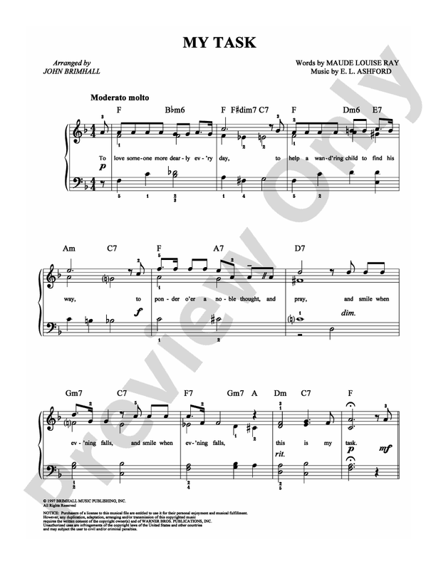 My Task - Arr. John Brimhall - Easy Piano (Digital Download)
