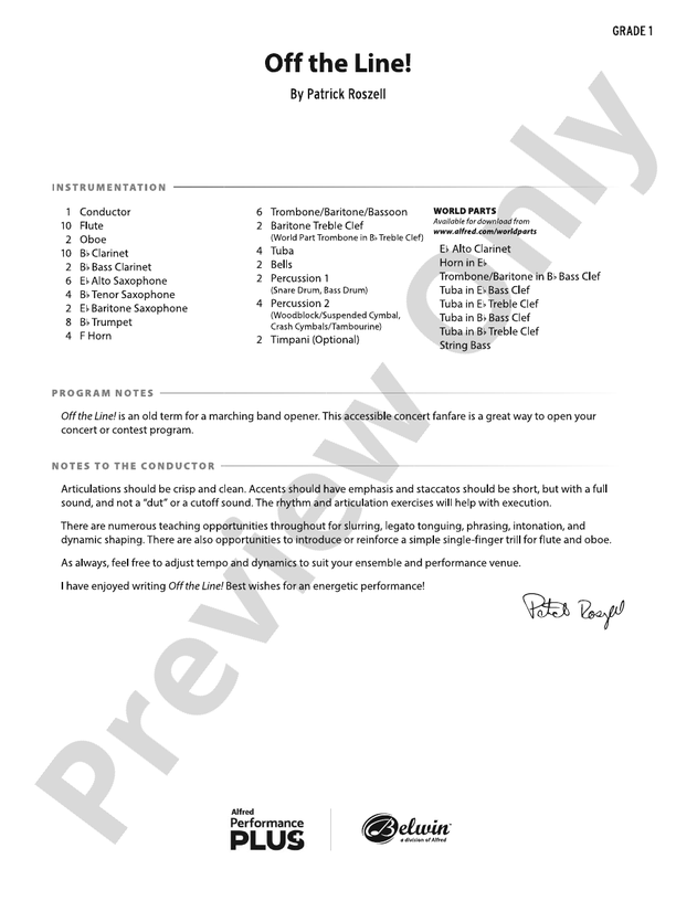 Off the Line! - Concert Band Conductor Score & Parts (Digital Download)