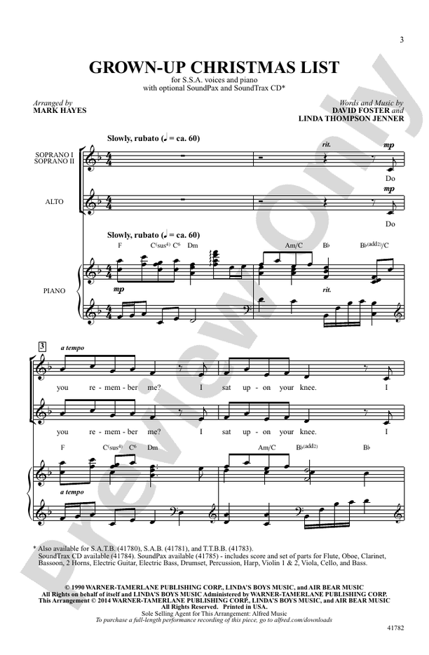 Grown-Up Christmas List – SSA Choral Octavo (Digital Download)