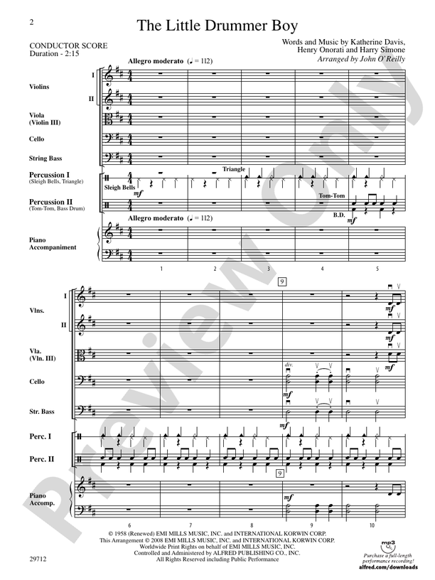The Little Drummer Boy – String Orchestra Conductor Score & Parts (Digital Download)