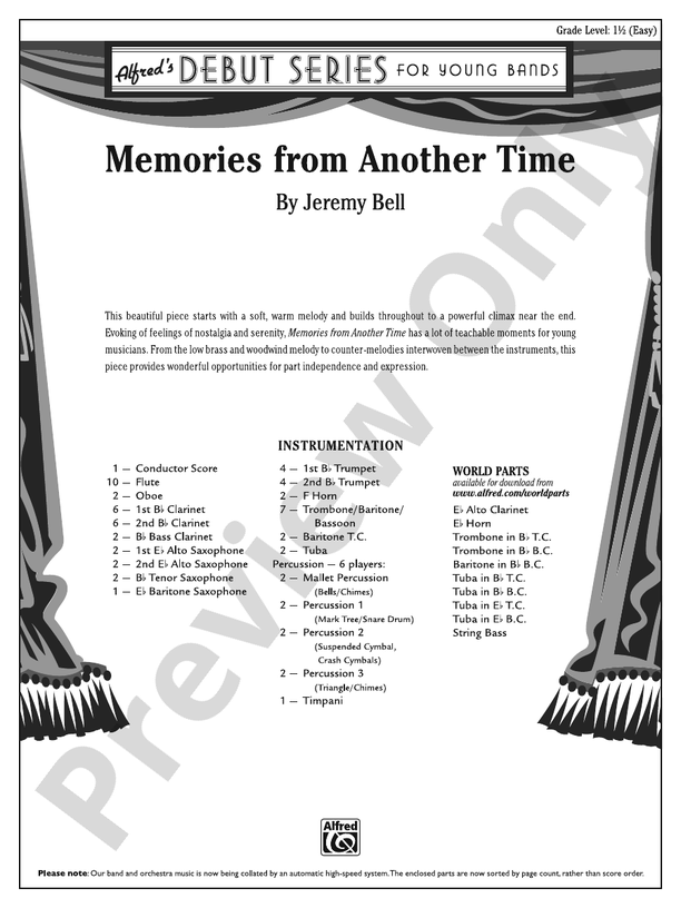 Memories from Another Time - Concert Band Conductor Score & Parts (Digital Download)