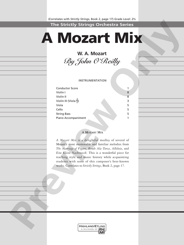 A Mozart Mix – String Orchestra Conductor Score & Parts (Digital Download)