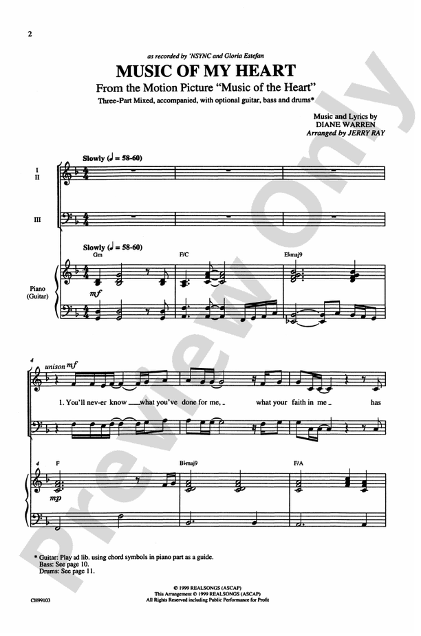 Music of My Heart (As Recorded by *NSYNC and Gloria Estefan) – 3-Part Mixed Choral Octavo (Digital Download)