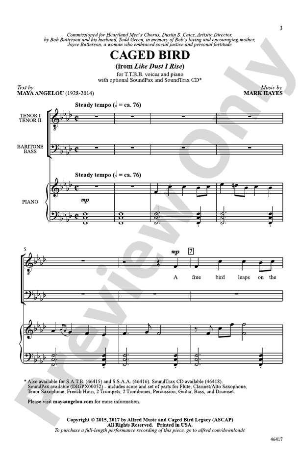 Caged Bird – TTBB Choral Octavo (Digital Download)