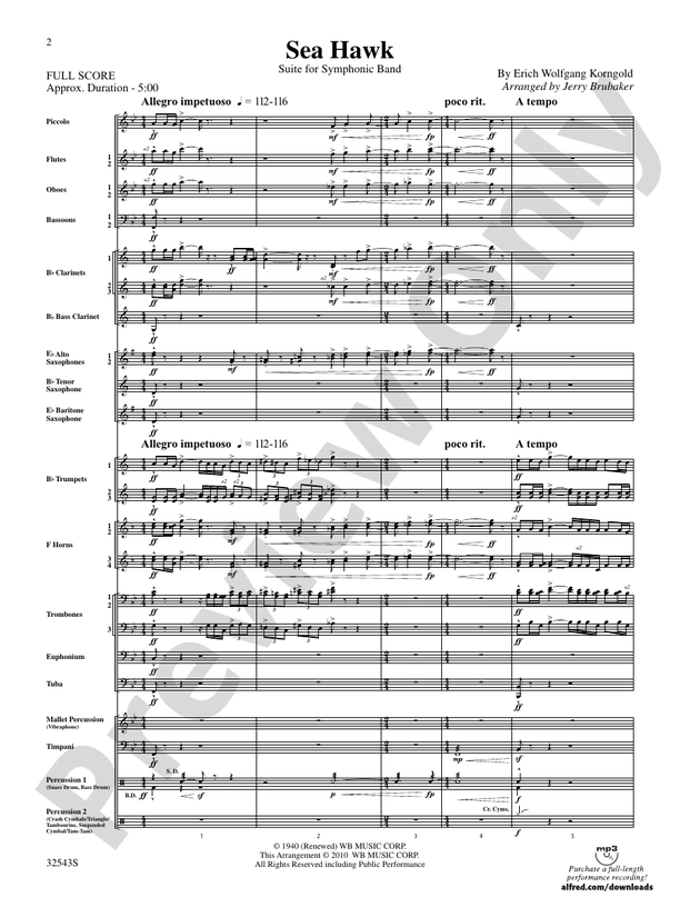 Sea Hawk - Concert Band Conductor Score & Parts (Digital Download)
