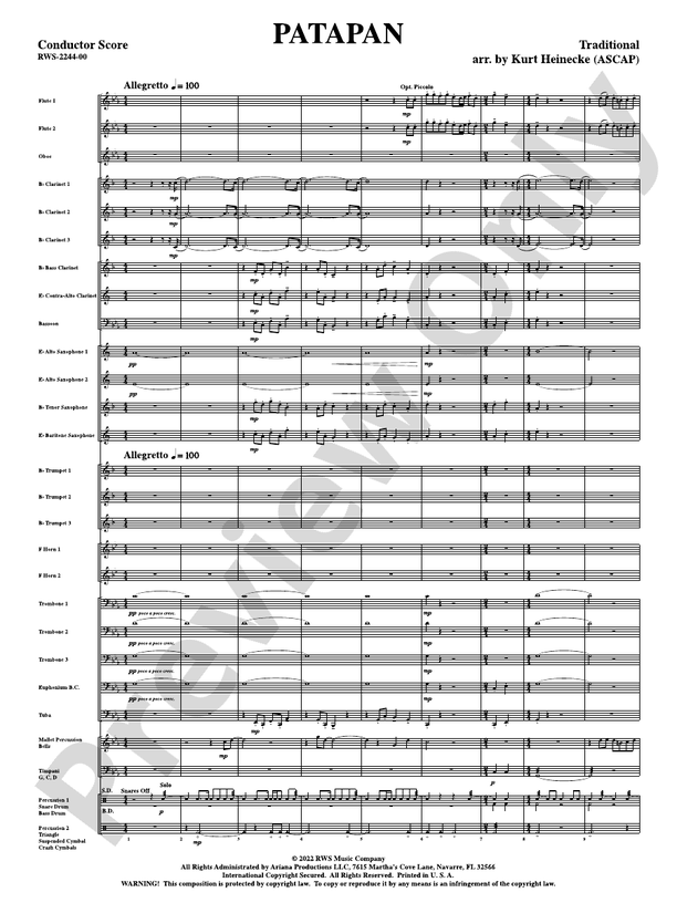 Patapan - Concert Band Conductor Score & Parts(Digital Download)
