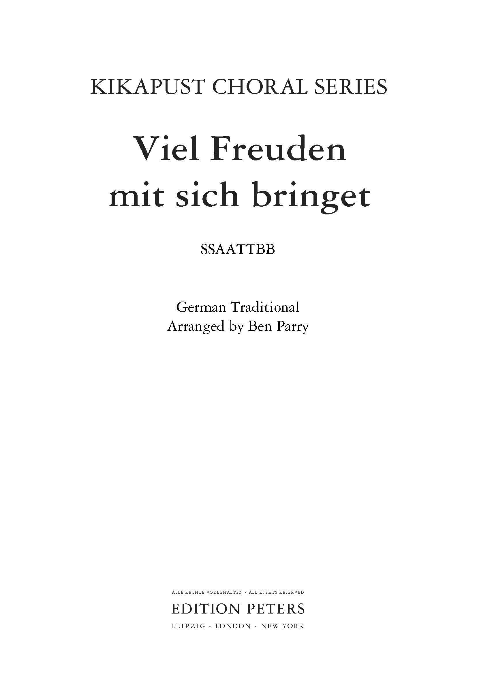 Viel Freuden Mit Sich Bringet - SATB Choral Octavo (Digital Download)