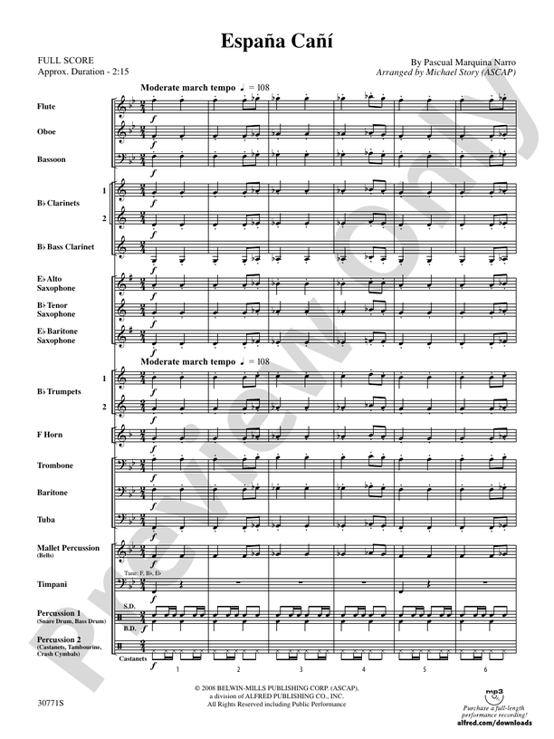 Espana Cani - Concert Band Conductor Score & Parts (Digital Download)