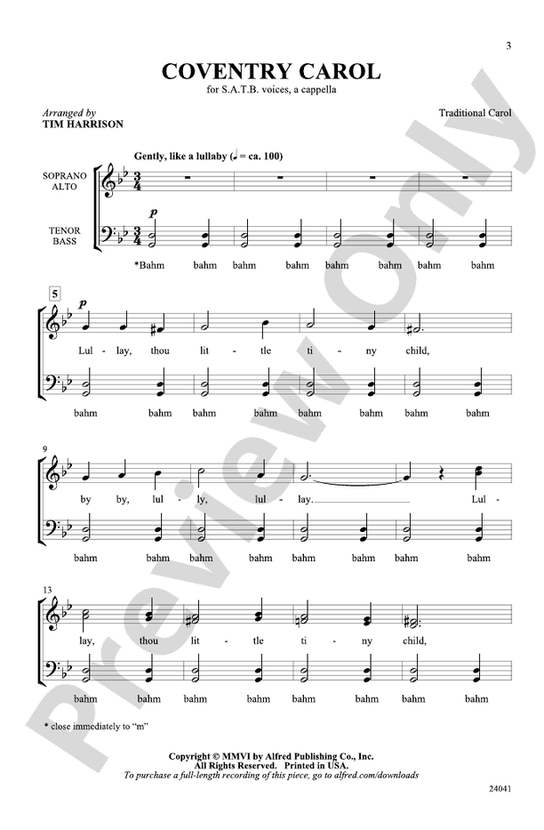 Coventry Carol – SATB, a cappella Choral Octavo (Digital Download)