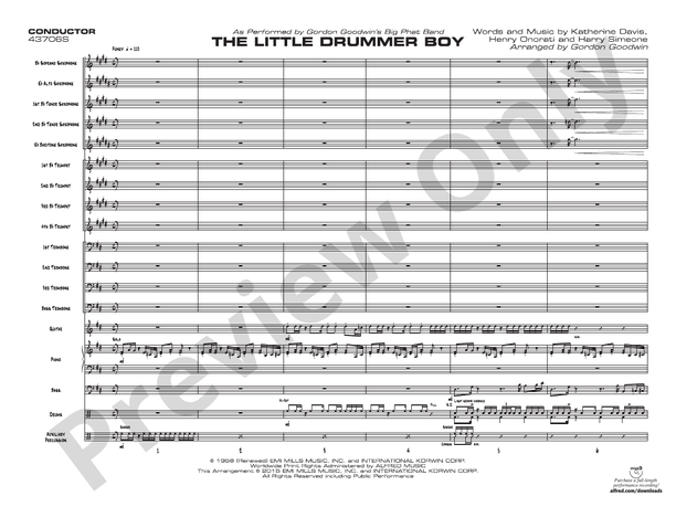 The Little Drummer Boy (Grade 6) - Jazz Ensemble Conductor Score & Parts(Digital Download)
