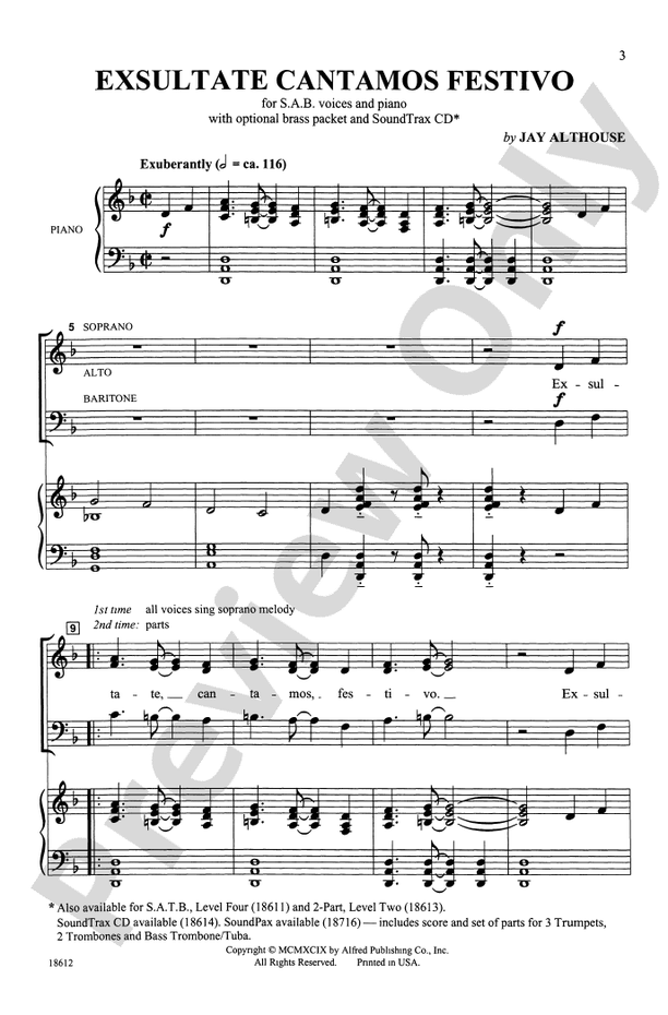 Exsultate Cantamos Festivo – SAB Choral Octavo (Digital Download)