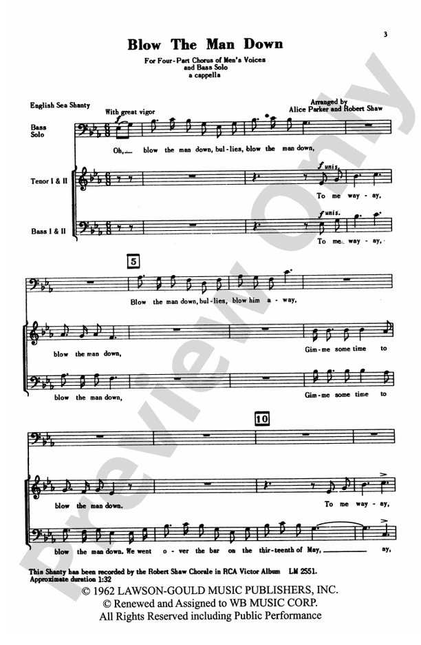 Blow the Man Down – TTBB Choral Octavo (Digital Download)