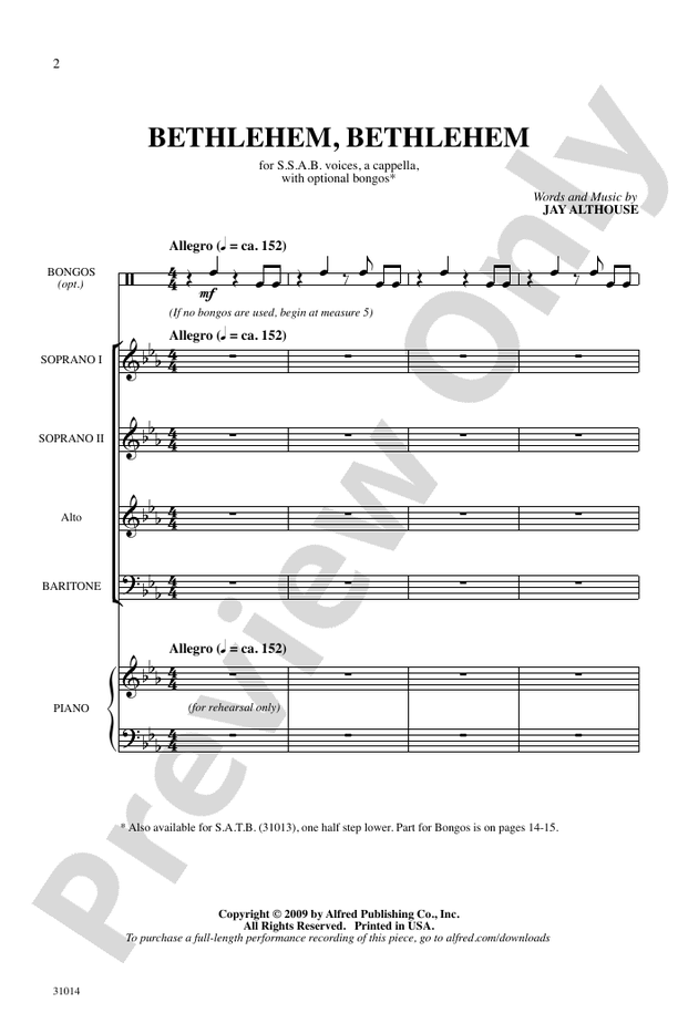 Bethlehem, Bethlehem – SSAB a cappella Choral Octavo (Digital Download)
