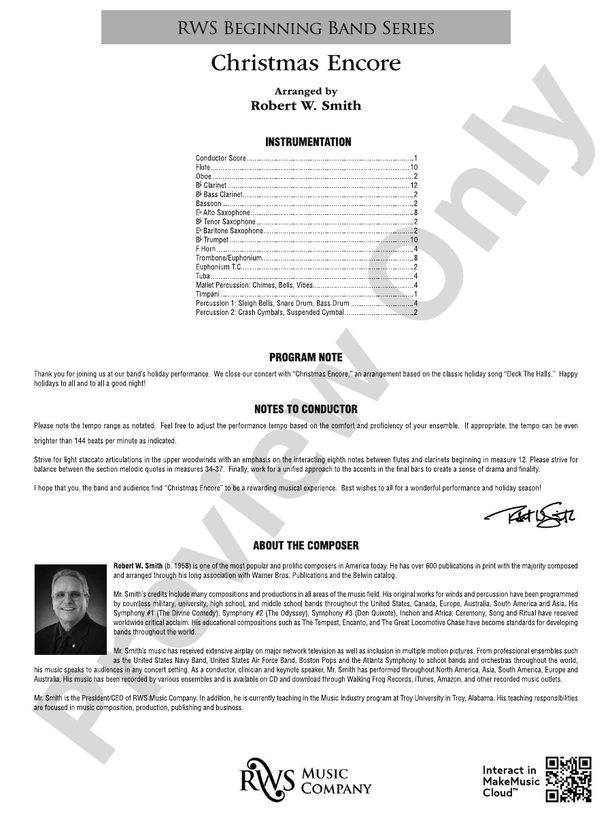 Christmas Encore - Concert Band Conductor Score & Parts (Digital Download)