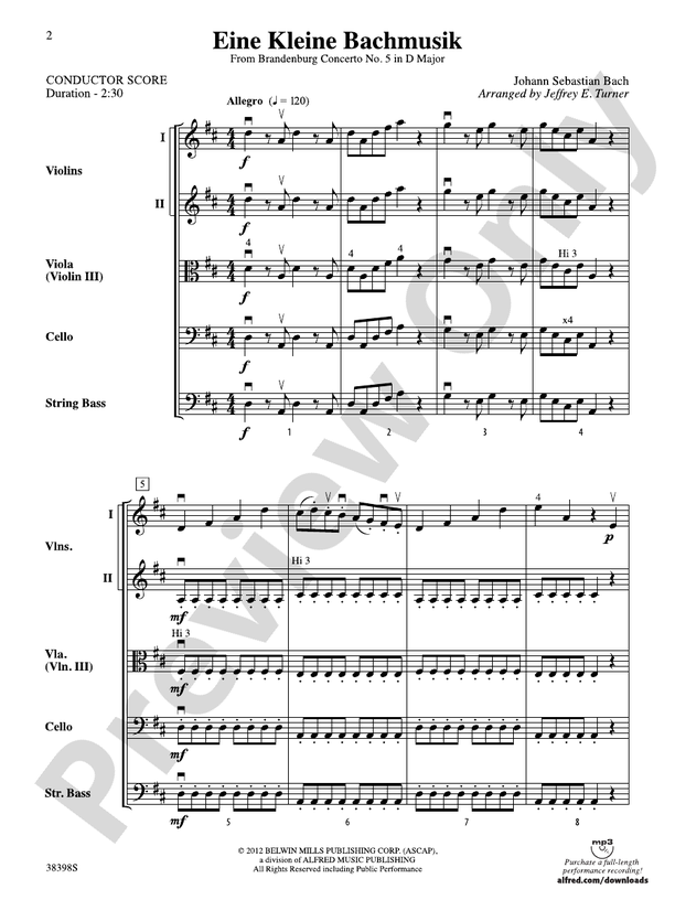 Eine Kleine Bachmusik (from Brandenburg Concerto No. 5 in D Major) – String Orchestra Conductor Score & Parts (Digital Download)
