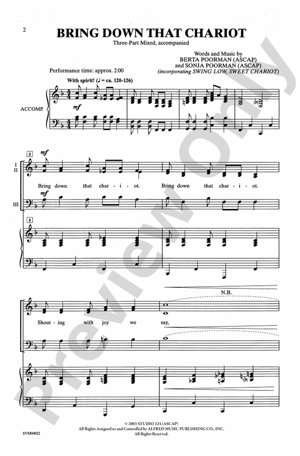 Bring Down That Chariot – 3-Part Mixed Choral Octavo (Digital Download)