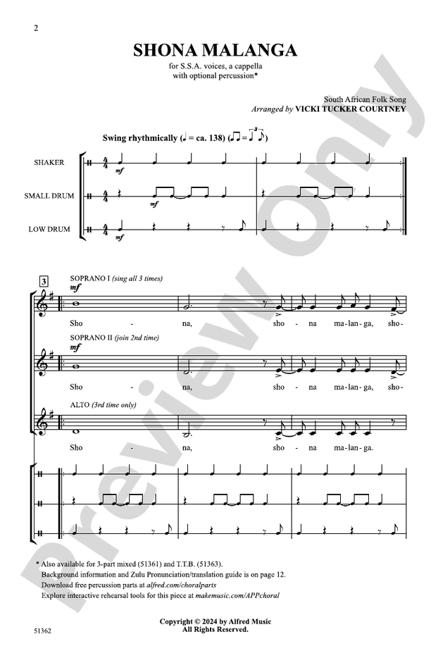 Shona Malanga - SSA A Cappella Choral Octavo (Digital Download)